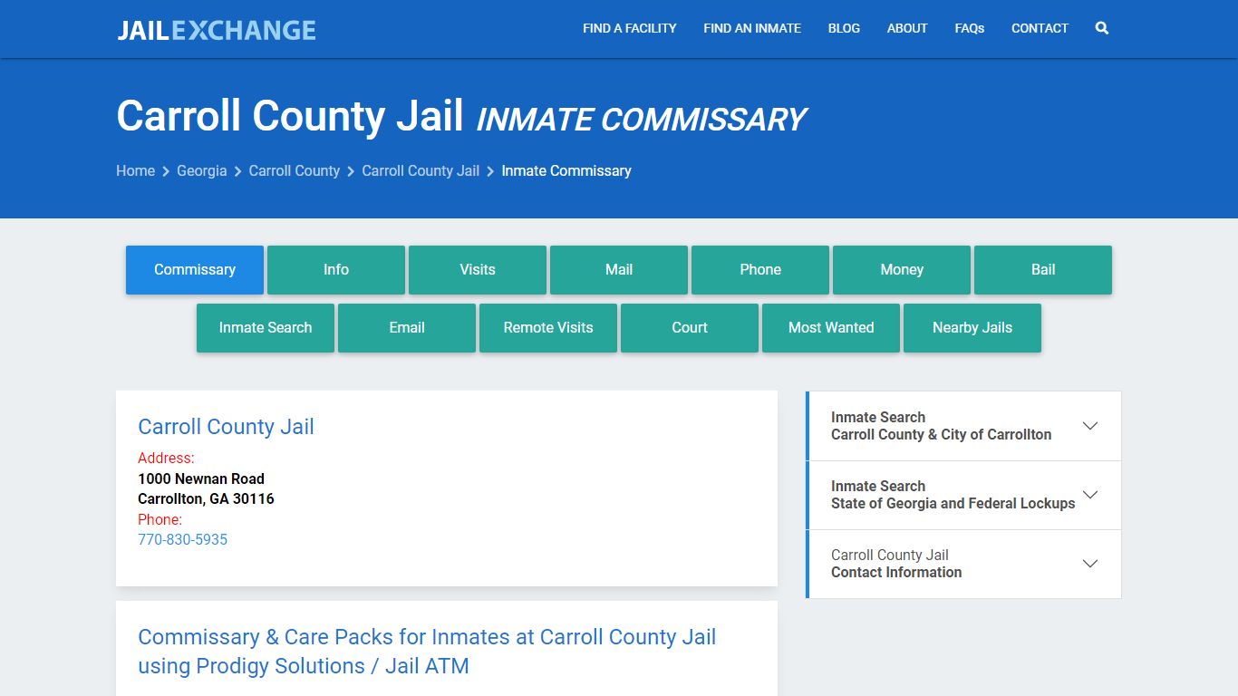 Inmate Commissary, Care Packs - Carroll County Jail, GA